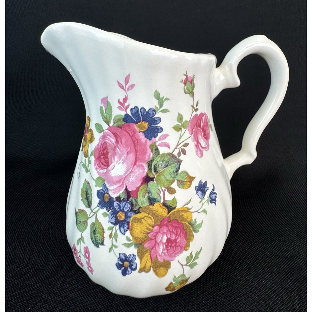 VTG Royal Caldone Ceramic Pitcher English Country Rose Pattern 5.5" Tall